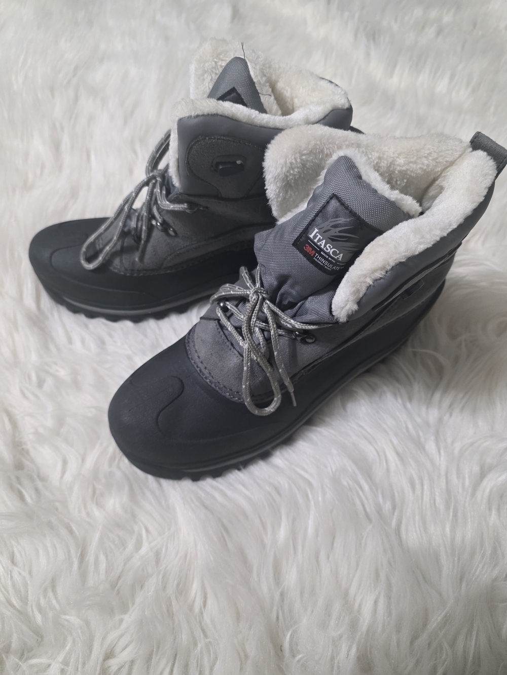 Itasca Women's Gray Winter Ankle Boots with Faux Fur Lining
